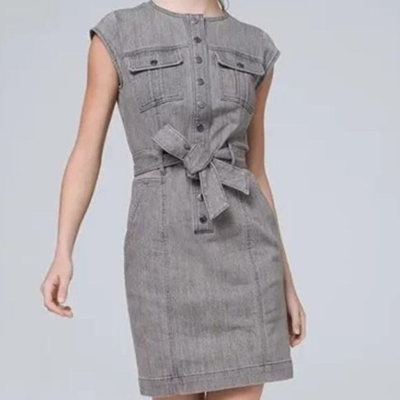 White House Black Market Stone Washed Denim Look shirt Dress Size 8 - Picture 1 of 9